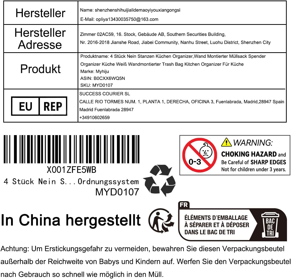 Pack of 4 No Punching Kitchen Organiser, Wall Mounted Bin Bag Dispenser Organiser Kitchen White Wall Mounted Trash Bag Kitchen Organiser for Kitchen Storage & Organisation Kitchen Accessories image number 5