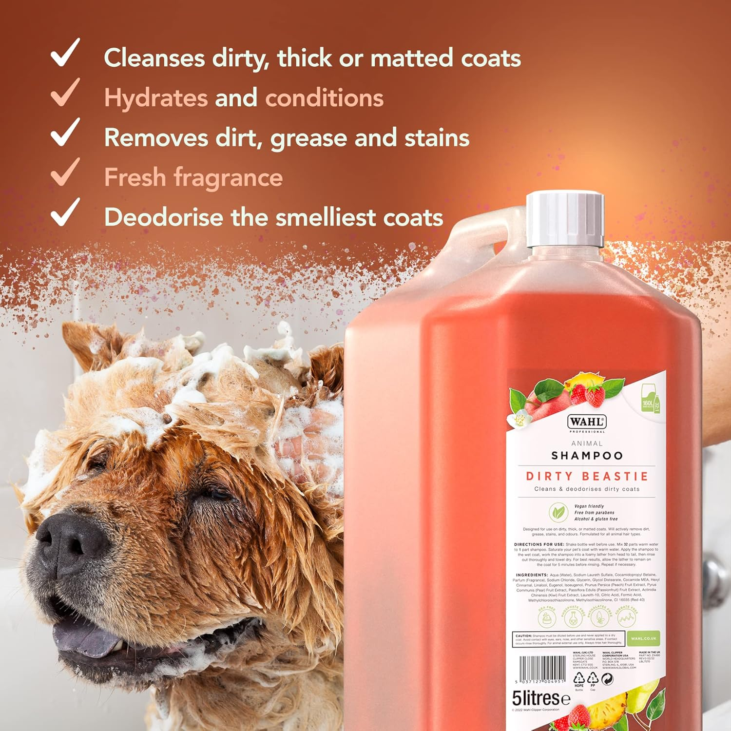 Wahl Dog Shampoo Dirty Beastie Showman Shampoo for Pets 5 Litre Concentrate/75 Litre Diluted image number 2