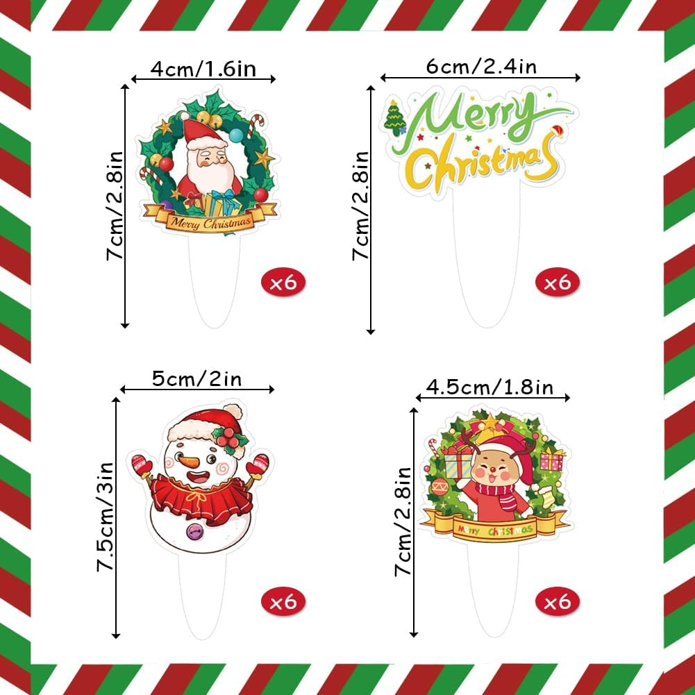 48 Pcs Christmas Cupcake Toppers and Wrappers, Christmas Party Decorations, Santa Claus Snowman Reindeer Christmas Tree Hand Cake Christmas Party Decorations Supplies image number 3