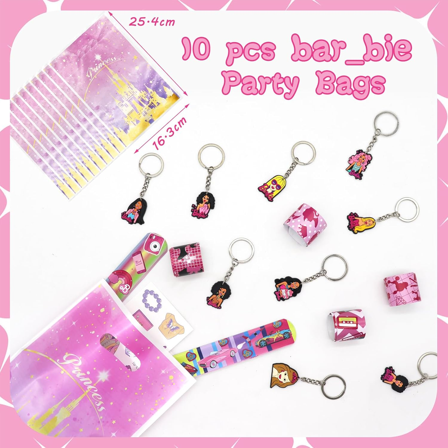 Barbi_E Party Bag Fillers for Kids Boys Girls, 42Pcs Barbi_E Assorted Toys Pinata Filler with Slap Bands Gift Bags Stickers Keychains Trick & Treat Goody Bag Fillers for Christmas Party image number 2