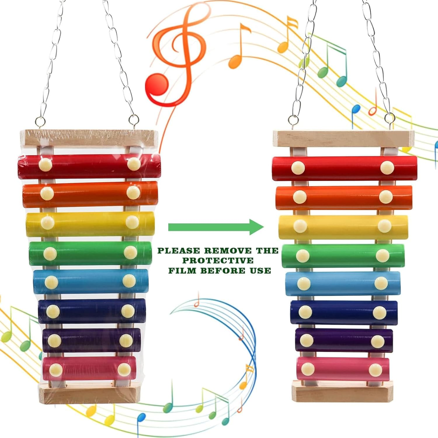Cozioz Colorful 8-Note Bird Xylophone Toy - Hanging Musical Toy with Metal Keys for Parrots, Cockatiels, Budgies & Small Birds | Fun Cage Accessory to Stimulate Play & Mental Enrichment image number 1