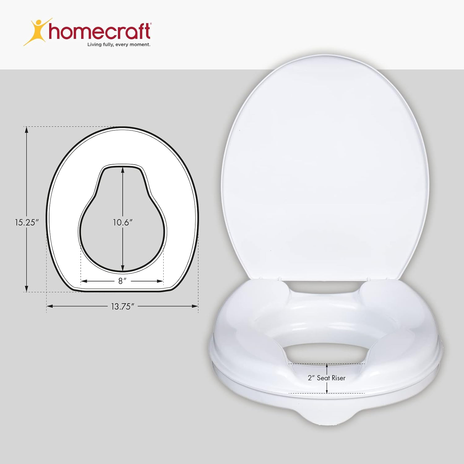 Homecraft Savanah Raised Toilet Seat, 5Cm High with Lid, Elevated Toilet Seat Locks onto Toilets, Portable Commode Seat with Sturdy Brackets, Medical Aid for Elderly, Disabled, Limited Mobility image number 4