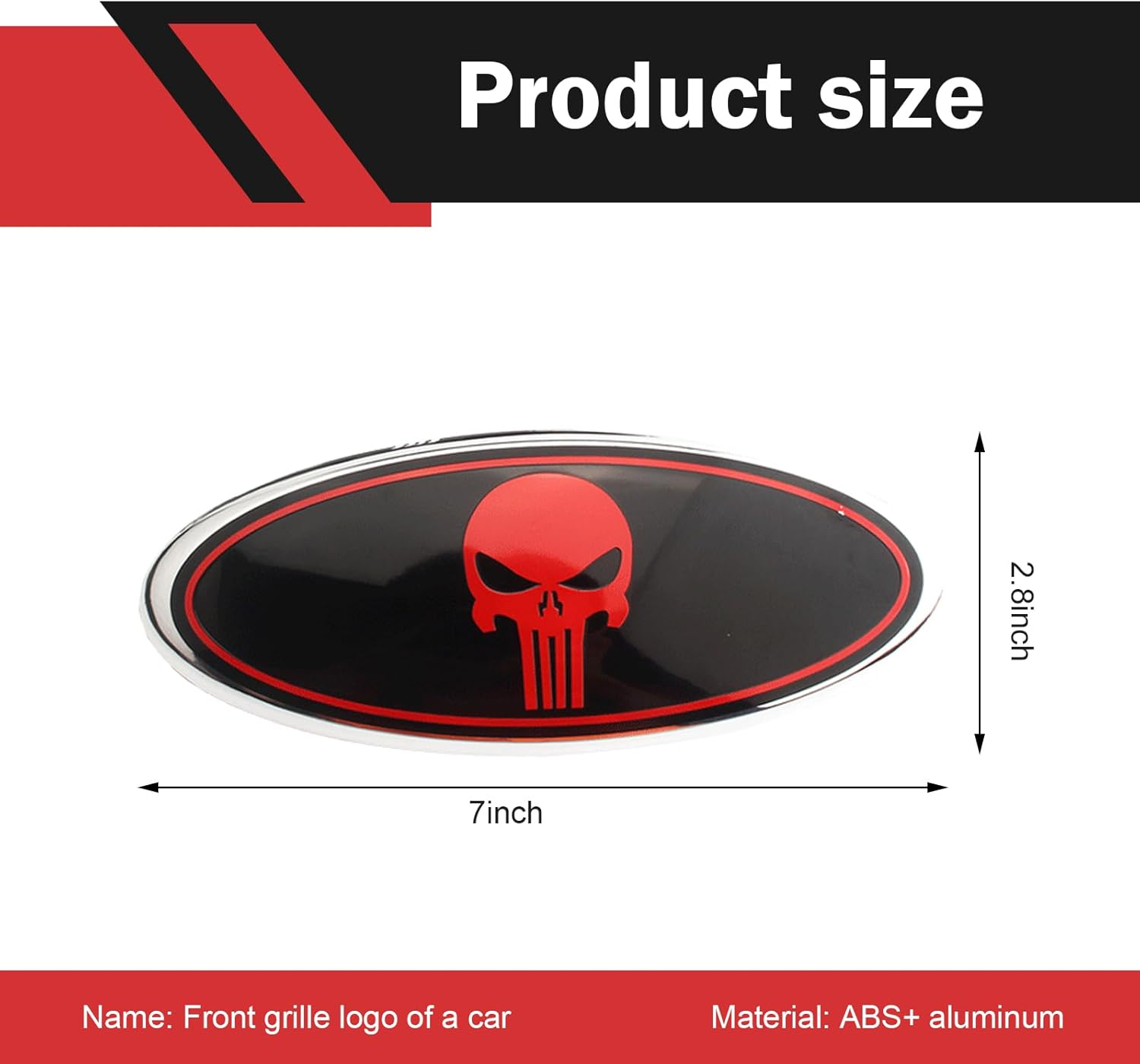 UGSHY 2 PCS Front Grille Emblem, 7" Central Mesh Cover Label, Rear Tailgate Emblem Badge Nameplate, Compatible with Ford F150 F250 F350 (Skull Red)