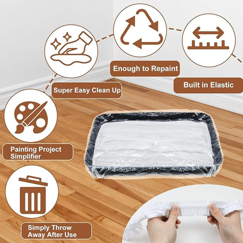 Paint Tray Liners, 30-Pack, Disposable Paint Pan Covers for Rollers (9Inch) image number 6