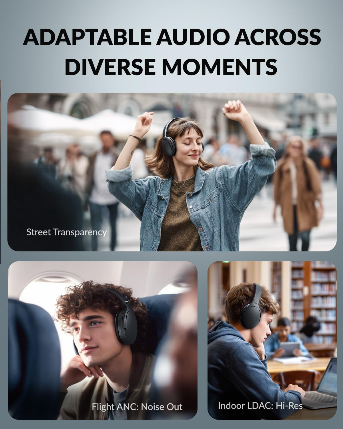 TONEMAY Zen Bluetooth Headphones with -45Db Hybrid Active Noise Cancelling, 80H Playtime Wireless Over-Ear Headphones, Immersive Deep Bass Stereo, 5-Mic ENC Clear Calls, Personalized Comfort, Black image number 4