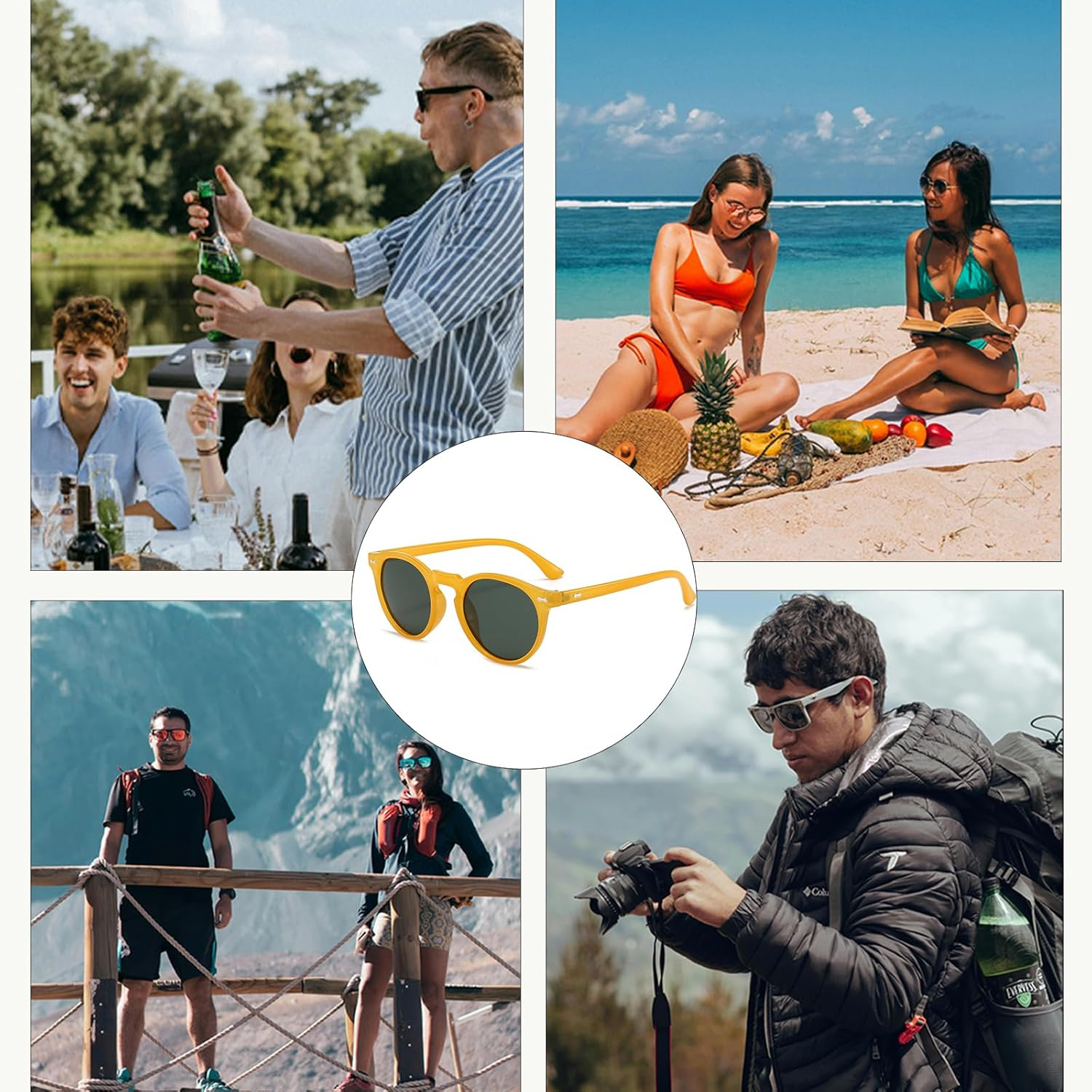 GNOLONG Polarized round Sunglasses for Women Men Vintage Retro Small Oval Polarized 90S Sunglasses UV400 Protection - Brown/Brown image number 4