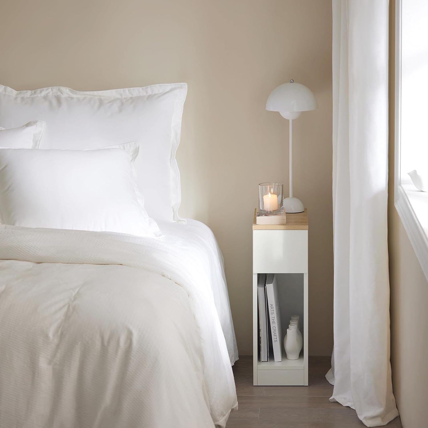 Sobuy Living Room Furniture Nightstand End Sofa Table with Drawer, White & Natural FBT111-WN - White image number 6