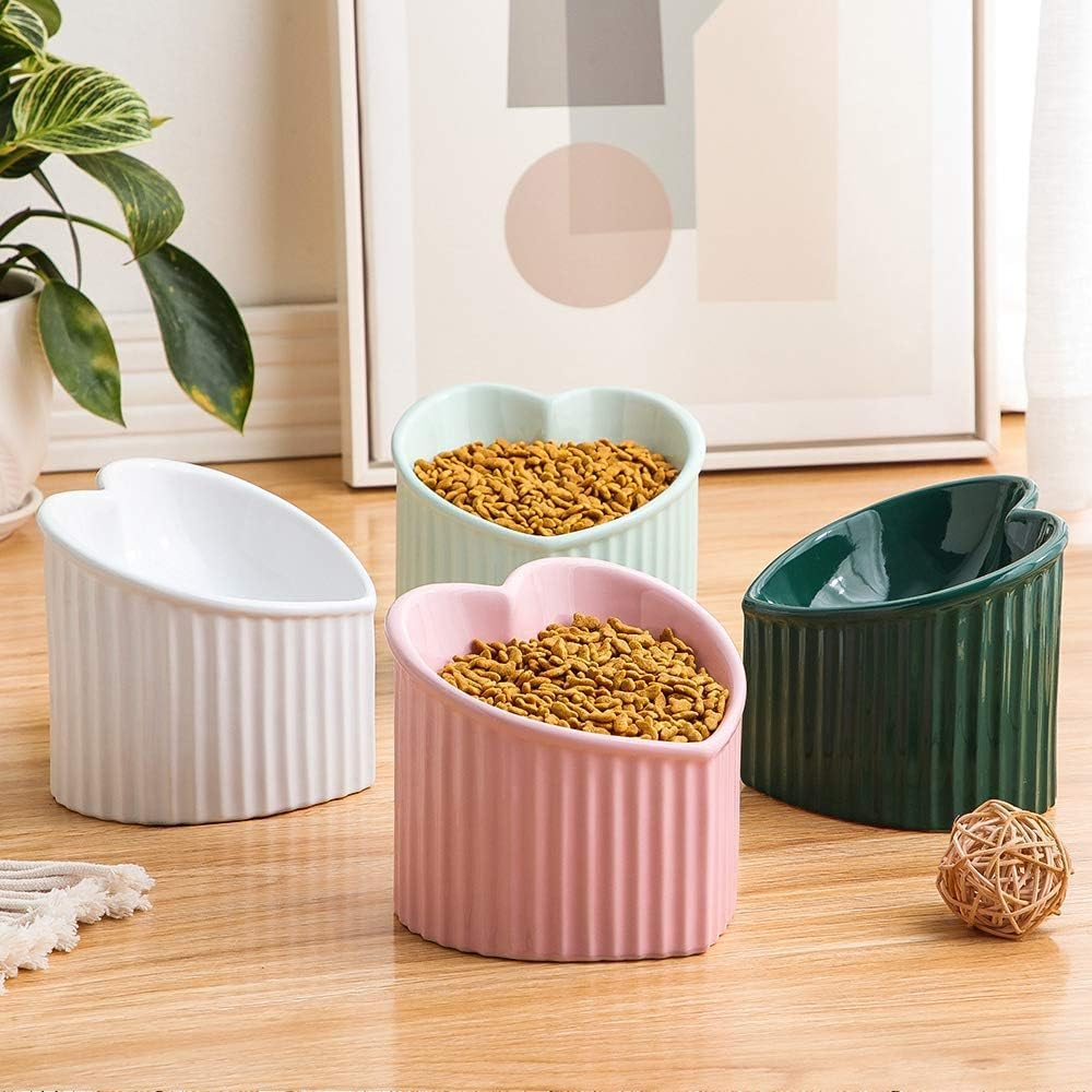 Pink Ceramic Raised Cat Bowls, Tilted Elevated Food or Water Bowls, Stress Free, Backflow Prevention, Dishwasher and Microwave Safe, Lead & Cadmium Free image number 6