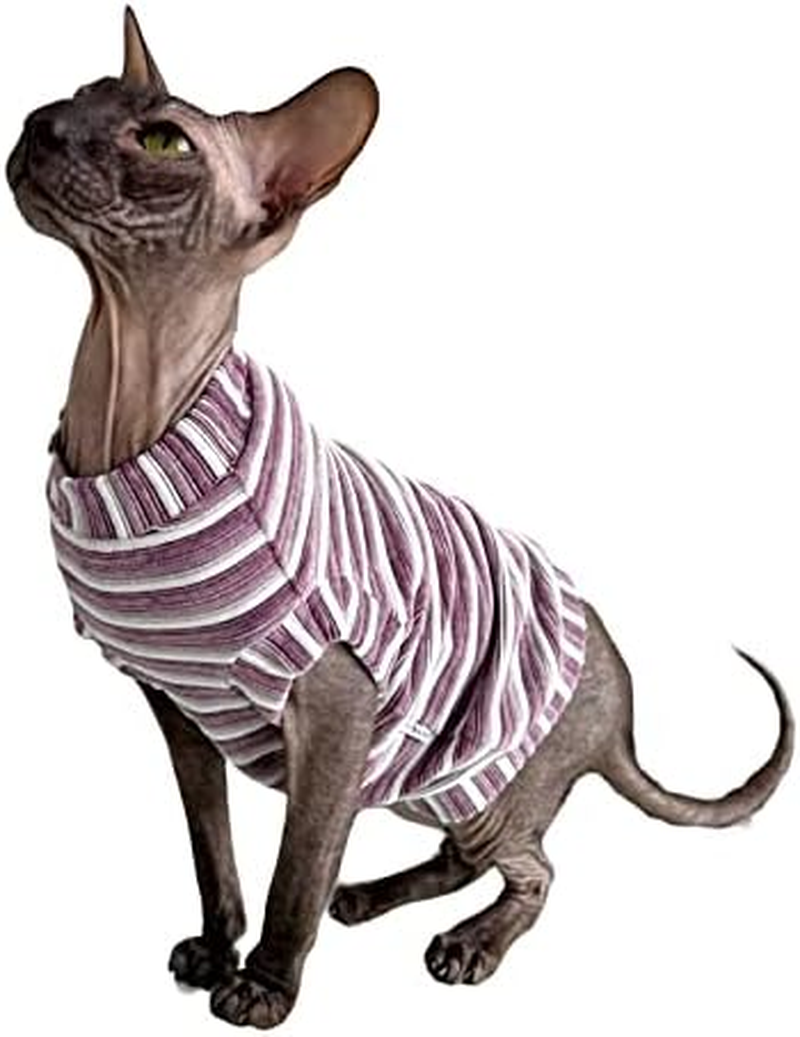 Kotomoda Hairless Cat'S T-Shirt Corduroy Mauve Stripes for Sphynx Cat (Large) image number 1