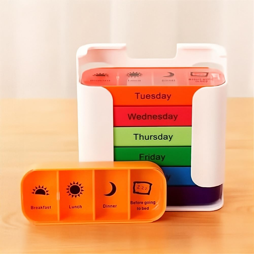 7-Day Medication Organizer - for Effortless Health Management: Stackable Weekly Pill Organizer with 7(Days)&times;4(Morning/Noon/Evening/Night) Compartments | Travel-Friendly Home Supply (Balck) image number 6