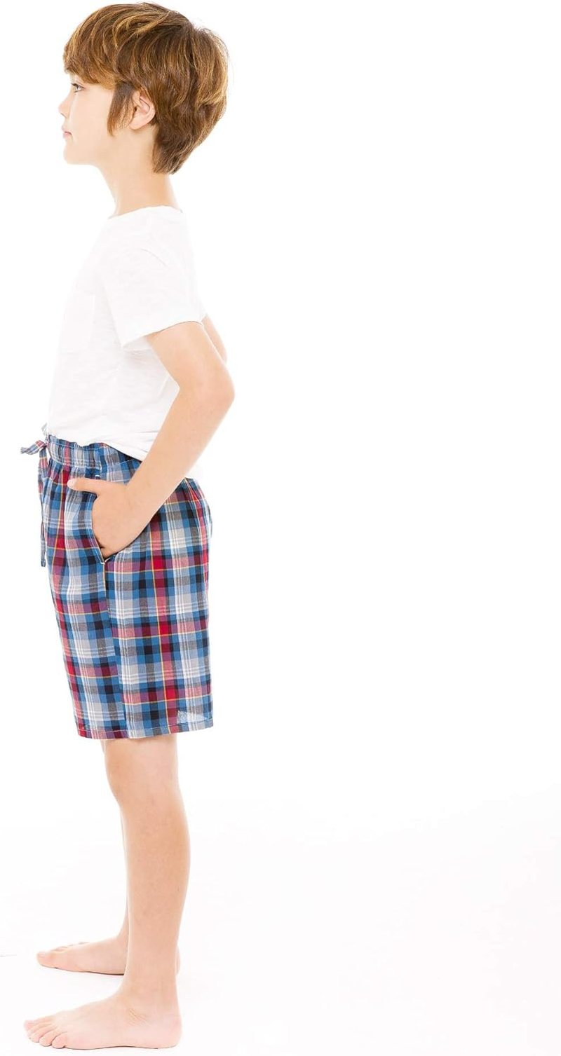 Kids Boys Woven Plaid Check Cotton Soft Lightweight Long Shorts Drawstring Pants with Pocket image number 6