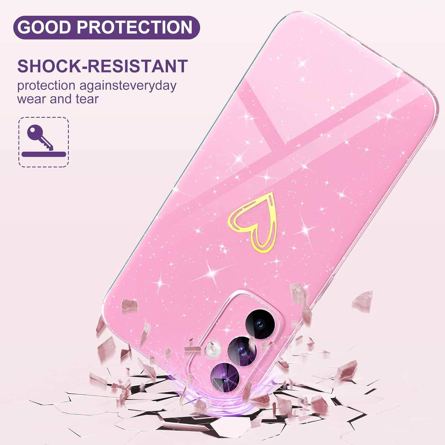 Mobile Phone Case for Samsung Galaxy A05S Case Glitter Heart Love Silicone TPU Shockproof Protective Bumper Case Cover Shiny Ultra Thin Scratch-Resistant Protective Case for Samsung A05S, Pink - Black image number 7