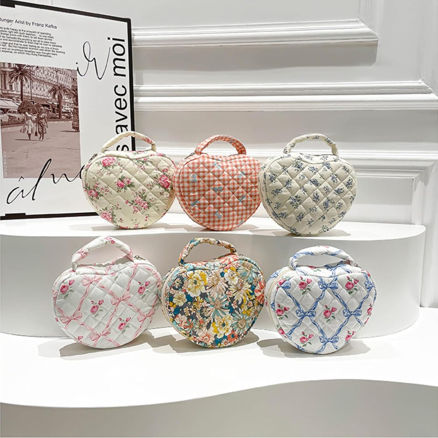 Cotton Makeup Bag for Women - Travel-Friendly Cosmetic Pouch with Soft Fabric - Red Heart