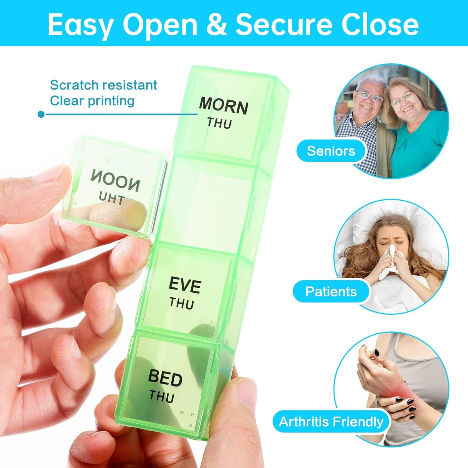 Pill Organiser with Label, Pill Box 7 Day/, Travel Pill Cases Organizers Arthritis Friendly, Weekly Pill Organiser AM/PM Pill Box Organiser, Easy Open and Removable 4 Times a Day Large Pill Holder for Vitamin/Fish Oil/Cod Liver Oil/Supplements/Medication image number 6