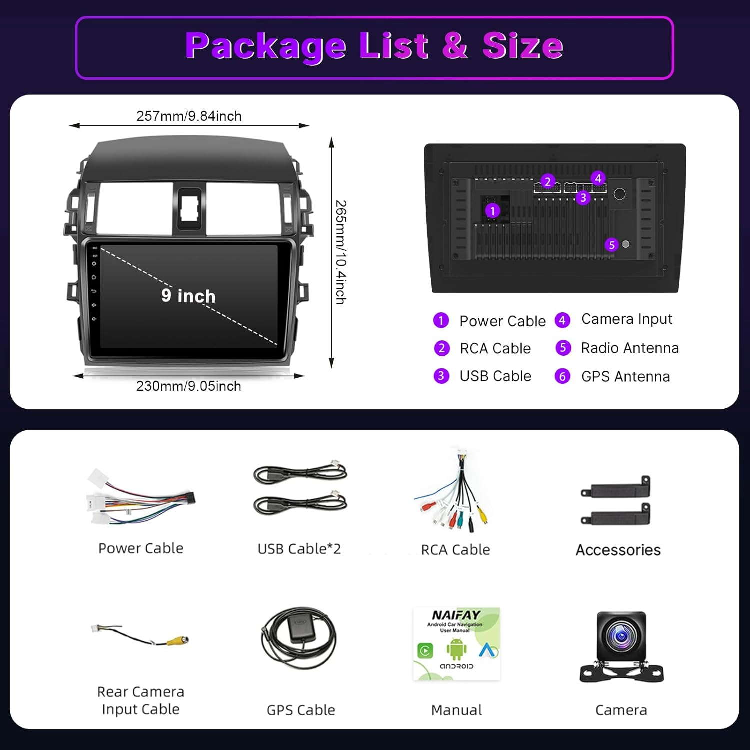Leadfan Car Stereo for Toyota Corolla 2009 2010 2011 2012 2013 Radio Compatible with Wireless Apple Carplay 9'' Touch Screen In-Dash GPS Navigation Bluetooth Wifi Mirror Link Unit Backup Camera 2+32G image number 6