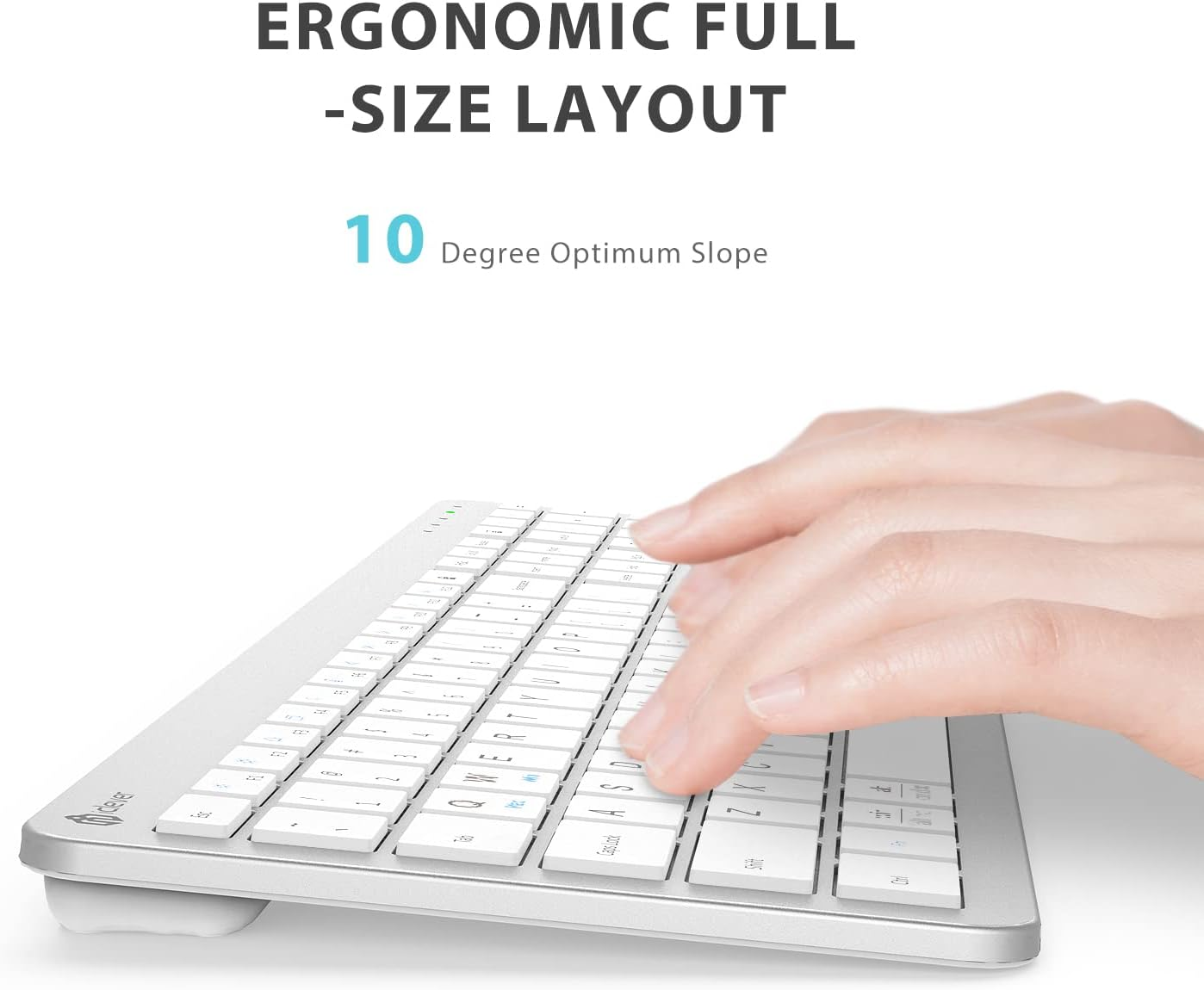 Iclever GK08 Wireless Keyboard and Mouse - Rechargeable Keyboard Ergonomic Quiet Full Size Design with Number Pad, 2.4G Stable Connection Slim White Keyboard and Mouse for Windows Mac OS Computer - Silver image number 6
