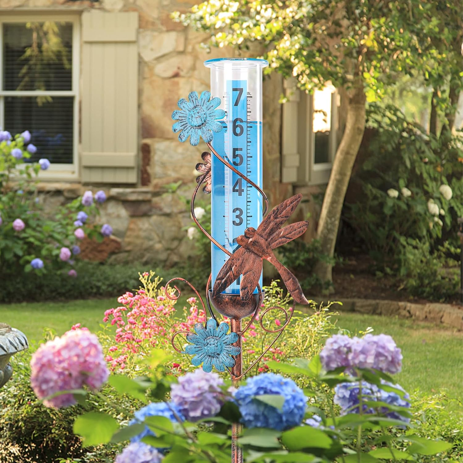 Rain Gauge Outdoor - Freeze Proof Rain Gauges Outdoors Best Rated, 36 Inch Dragonfly Decorative Rain Gauge Garden Stake for Yard Outdoors Fence Decoration image number 3