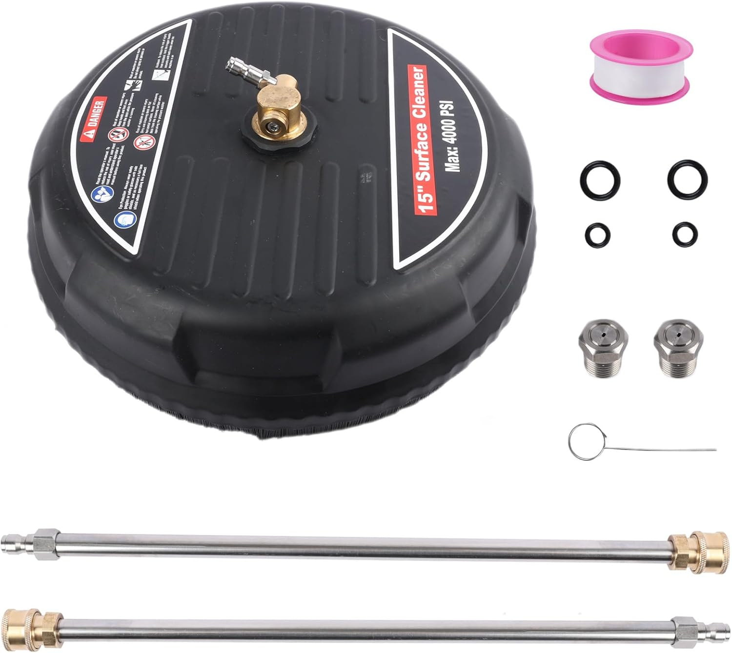 Pressure Washer Surface Cleaner, 4000PSI Pressure Washer Circle Attachment,15In Power Washer Disc Attachment with 2 Extension Wands for Cleaning Driveway, Sidewalk, Deck, Patio, Black image number 5