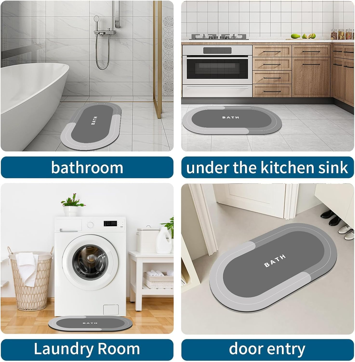 Bath Mat Bath Rugs Non-Slip Bathroom Rugs Super Absorbent Shower Mats Quick Dry Thin Rubber Mats for Bathroom, Washable Shower Floor Mats for Bathtub and Sink (Light Grey 40 X 60 Cm) image number 6