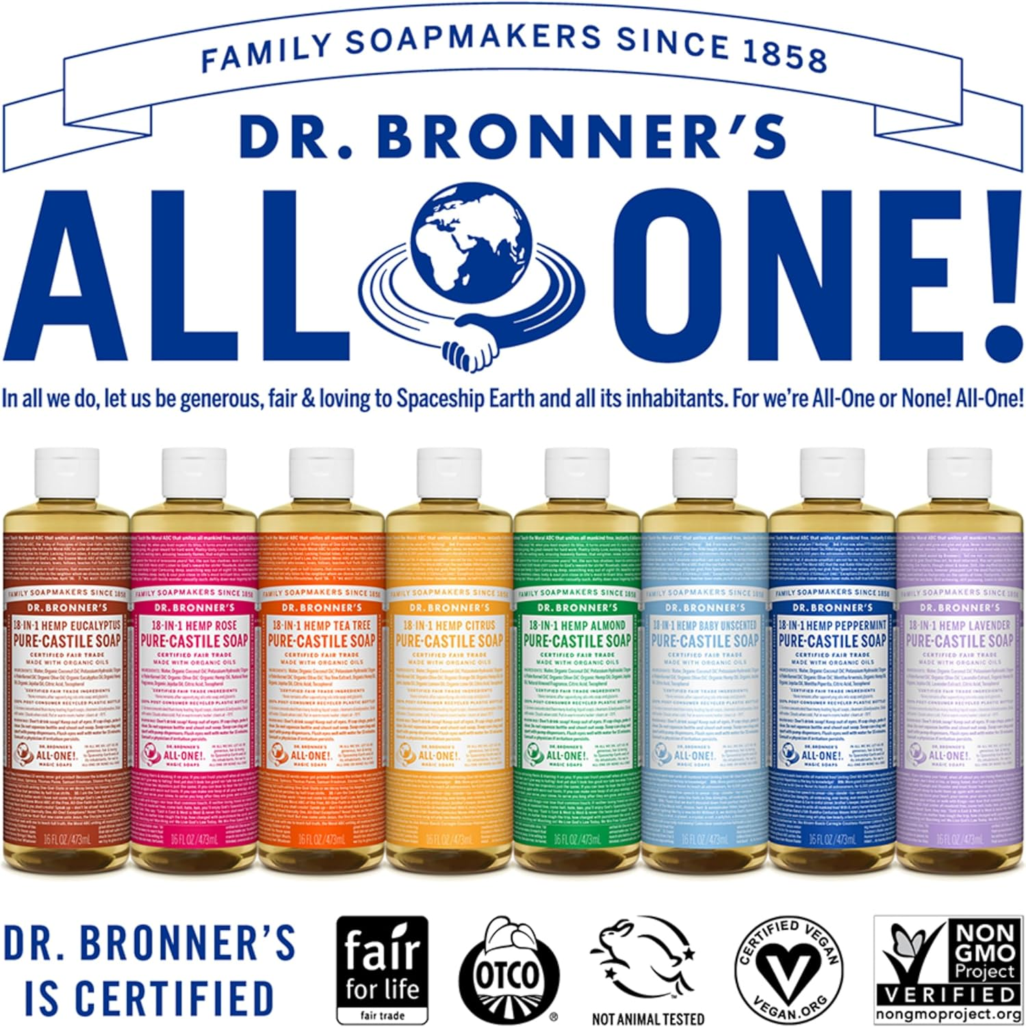 Dr. Bronner'S - Pure-Castile Liquid Soap (Almond, 16 Ounce) - Made with Organic Oils, 18-In-1 Uses: Face, Body, Hair, Laundry, Pets and Dishes, Concentrated, Vegan, Non-Gmo image number 4