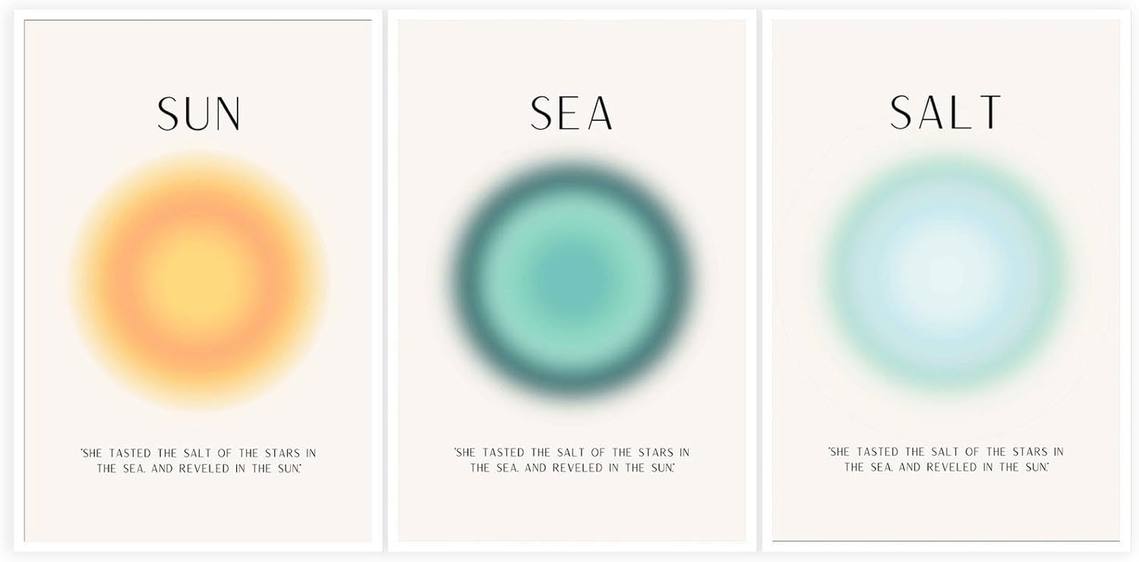 Sun Salt and Sea Aura Posters Coastal Canvas Wall Art Minimalist Beach Prints Trendy Ocean Beachy Colorful Abstract Aura Mind Body Soul Aesthetic Decor Bedroom Yoga 3 Set 12X16In Unframed image number 1