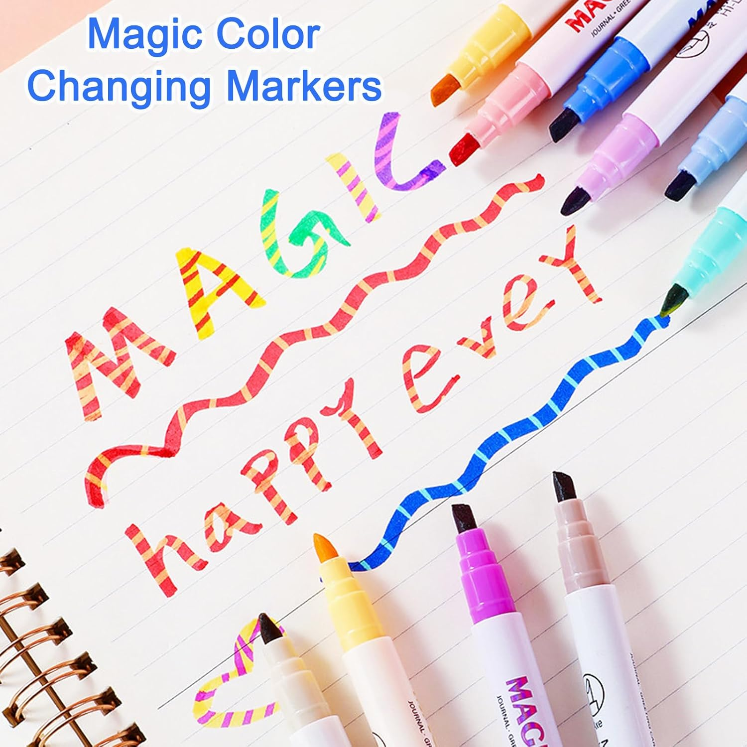 SAYEEC Magic Color Changing Markers, 12 Vibrant Colors Amazing Magic Highlighters, Double Sided Fun Fluorescent Drawing Marker Pens for DIY Cartoon Diary, Note Taking, Coloring Book, 3D Lettering - 12 Pcs image number 3