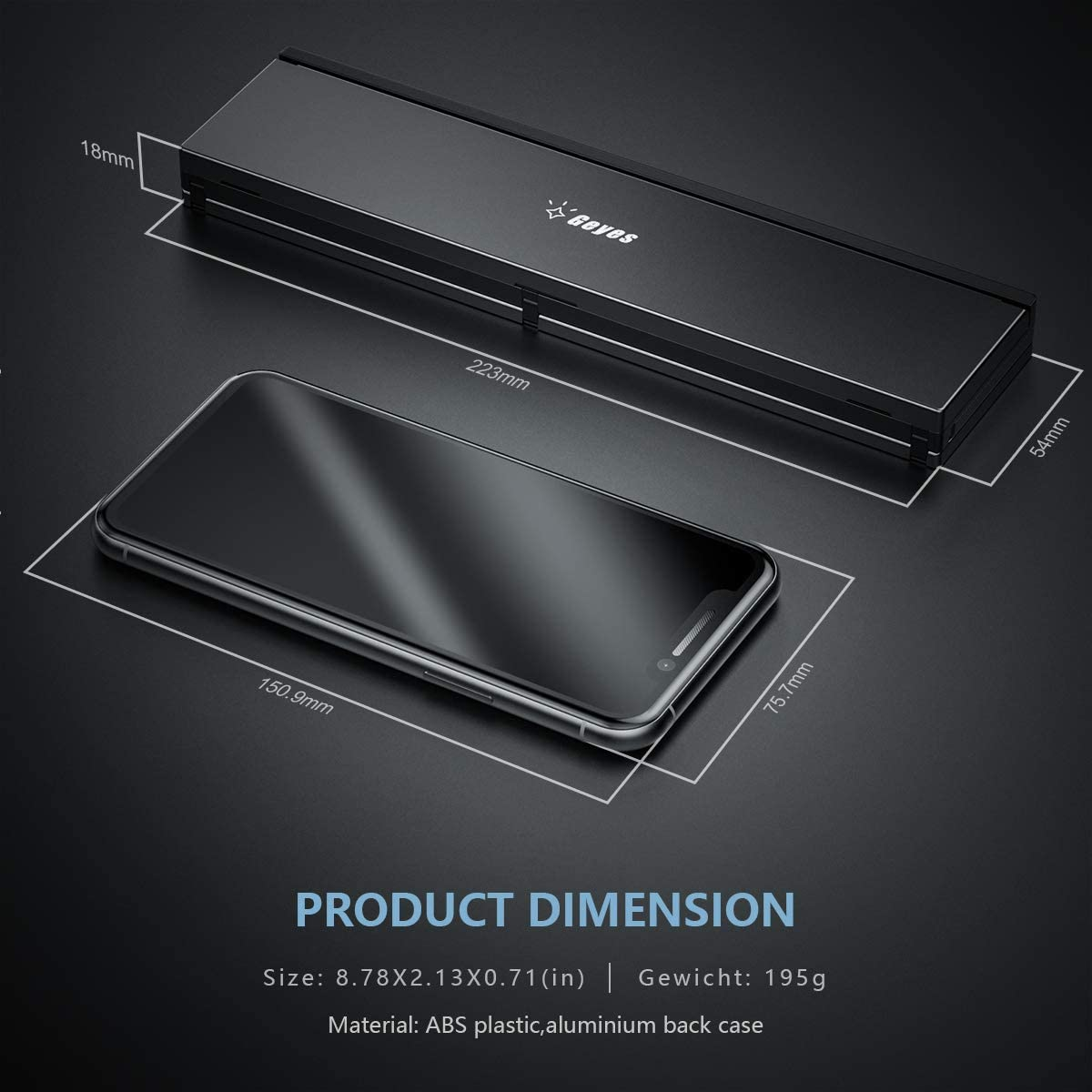 Folding Keyboard,Geyes Portable Travel Foldable Bluetooth Keyboard for Iphone 12/11 /Xs Max/X/8/7 Plus/7/6S Plus/6/Ipad 9.7/Air 2 /Pro 9.7/Ipad Mini 5/4, Samsung Android Tablet Smart Phone (Black) image number 3