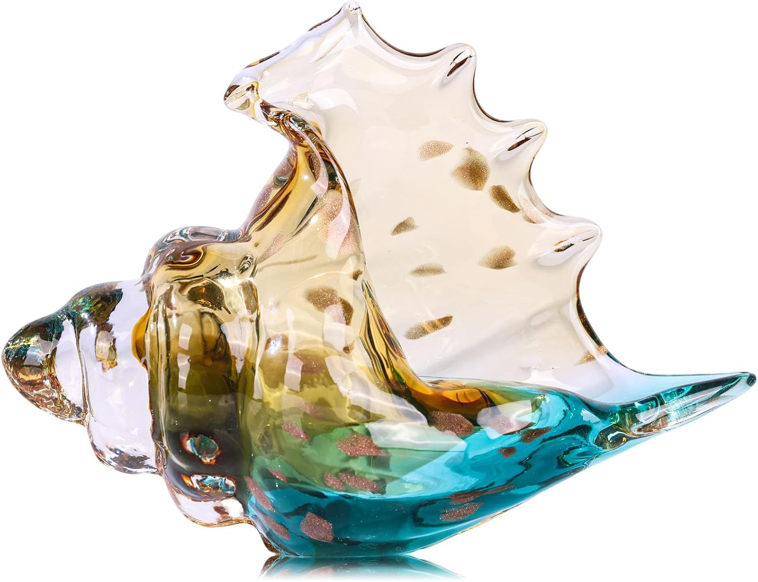 XMGZQ Hand Blown Glass Conch Statue,Sea Glass Art Figurine, Coastal Home Decor with Sea Shells, Living Room TV Stand above Cabinet,Bookcase,Beach Decoration,Entryway Conch Horn Figurines