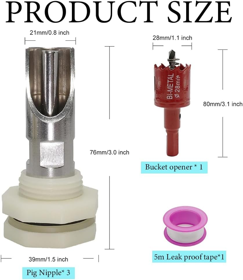 3 PCS Pig Nipple Waterer for Barrel Kit,Automatic Pig Waterer System, Stainless Steel Pig Waterer Drinker Feeder with Water Tank Connectors,For Hog Goat Sows Piglets image number 3