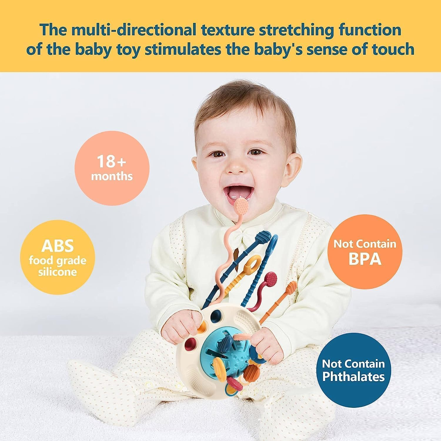 Montessori UFO Sensory Pull String Toy for Babies & Toddlers (18+ Months) - Silicone Material, Fine Motor Skills Development image number 1