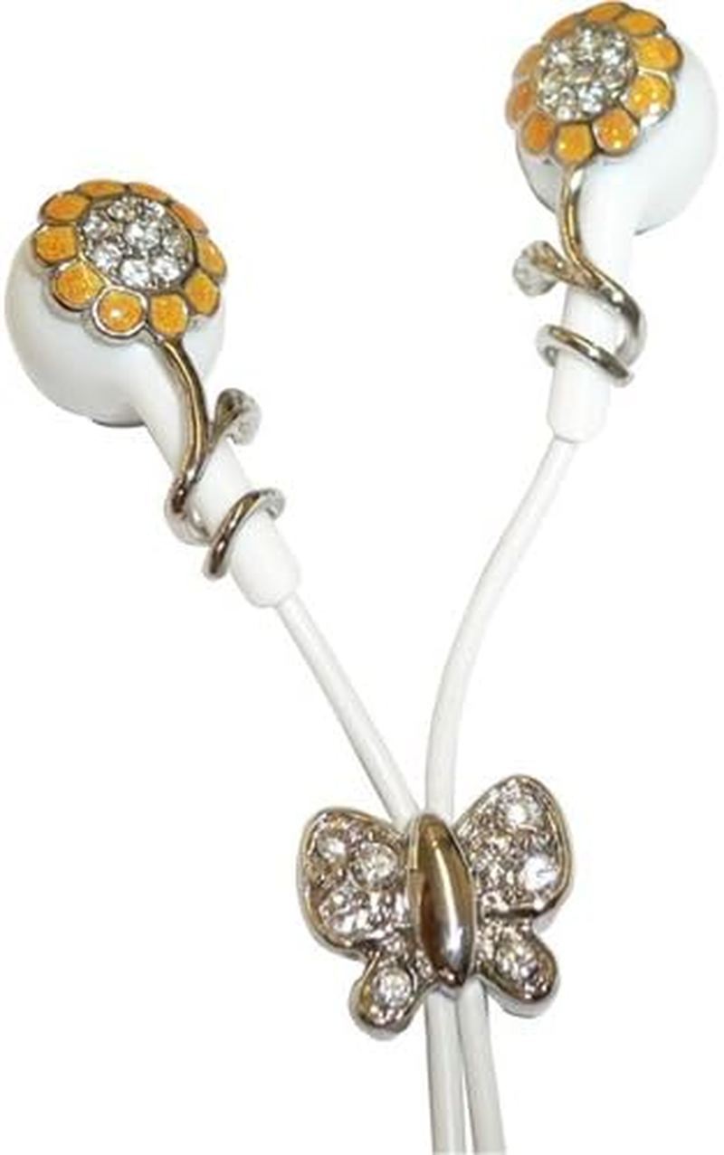 Mivy Music Butterfly Flower Earbuds Jewel Colored Rhinestone Pink & White ME687H