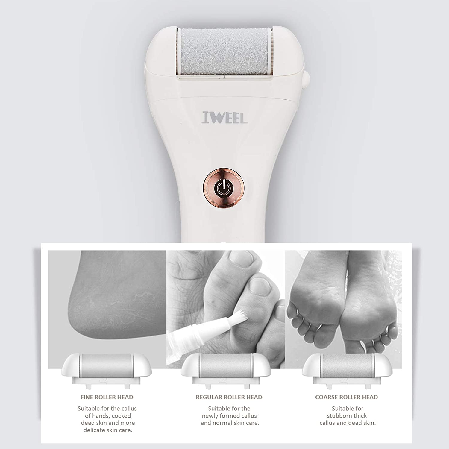 Electric Callus Remover, Rechargeable Foot File Pedicure Tools for Feet Electronic Callus Shaver Waterproof Pedicure Kit for Cracked Heels and Dead Skin Onesize White&Golden - White image number 6