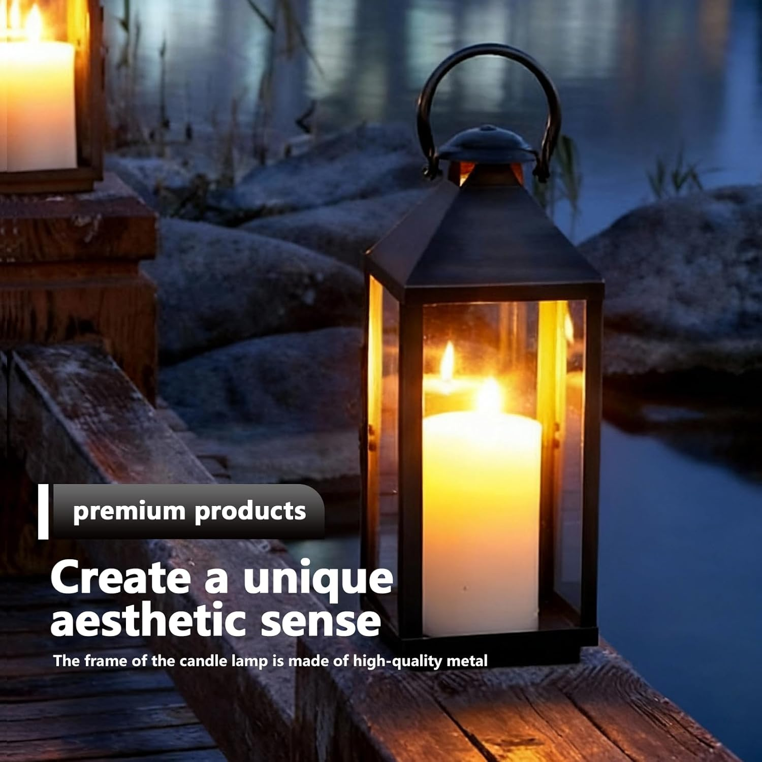 Lantern Black Metal 22 Cm, Weatherproof Candle Lantern for Outdoors, Garden and Cemetery, Outdoor Lantern, Garden Lantern, Metal Candle Holder, Lantern, Retro Decoration for Balcony, Christmas, Table image number 2