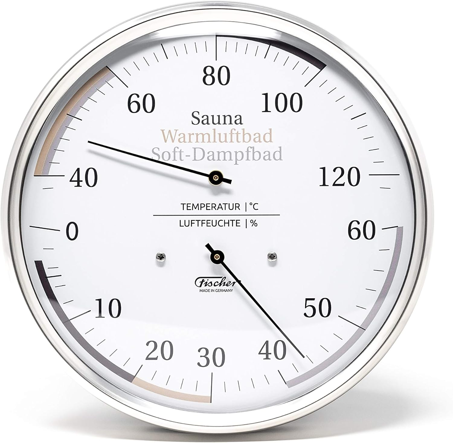 Fischer 184.01 Sauna Universal Thermohygrometer - 130 Mm Hair Hygrometer and Bimetal Thermometer Stainless Steel Made in Germany image number 1
