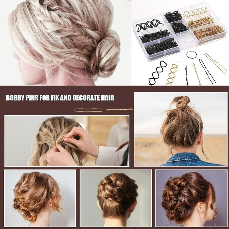 356Pcs Hair Pins Kit with Storage Box,100 Bobby Pins, 150 Rubber Bands, 100 U-Shaped Pins & 6 Spiral Hairpins for Women, Salons, Ballet, Cheerleading & Travel image number 2