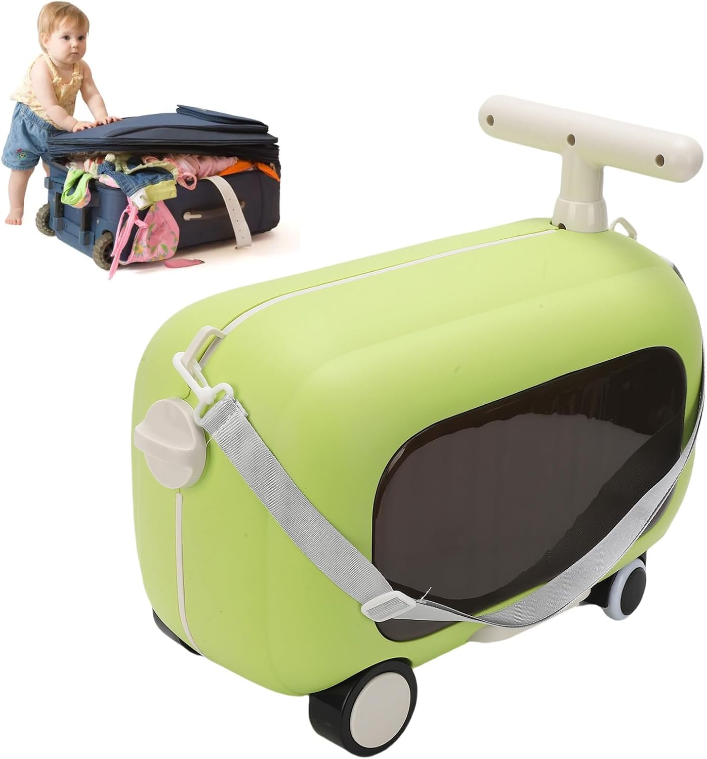 Generic Ride on Suitcase for Kids, Carry on Luggage with Handles,90 Degree Folding Pedal, Large Capacity, 360&deg; Silent Wheels, Lightweight Kids Travel Trunk for Boys & Girls Ages 2-12 (Green) image number 2