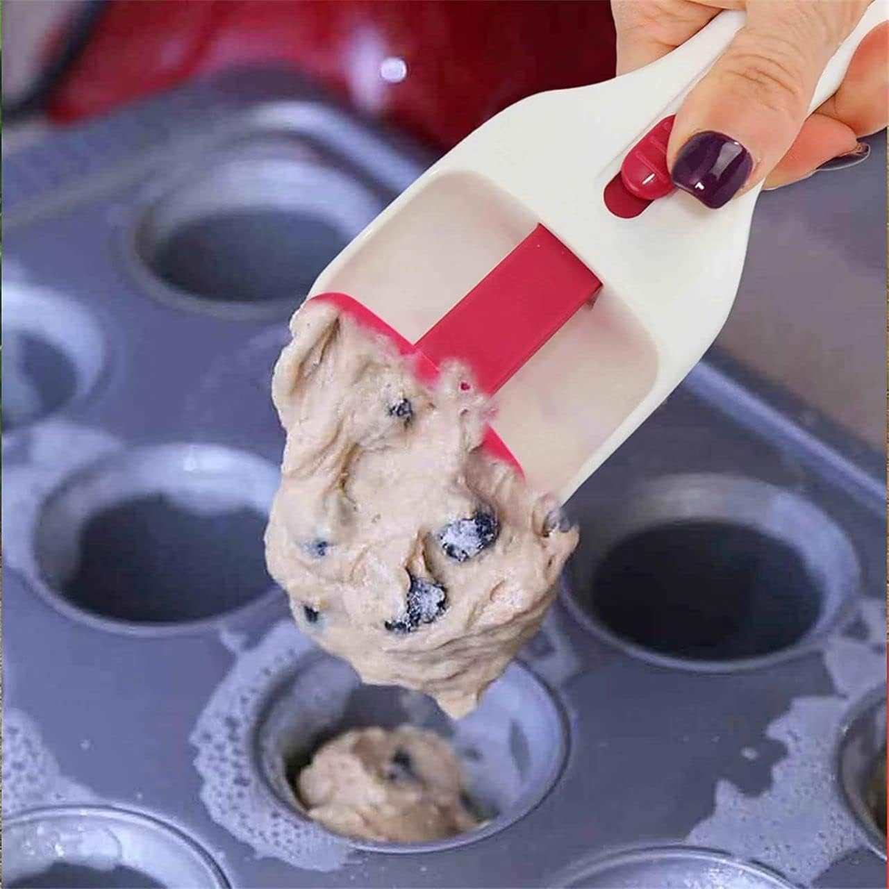 Cake Batter Distribution Scoop, Kitchen Flour Paste Dispenser Scoop DIY Cupcake Batter Scoop, One-Touch Sliding Button Dispenses Batter, Home Batter Dispenser Baking Tool, Dishwasher-Safe & Bpa-Free image number 4