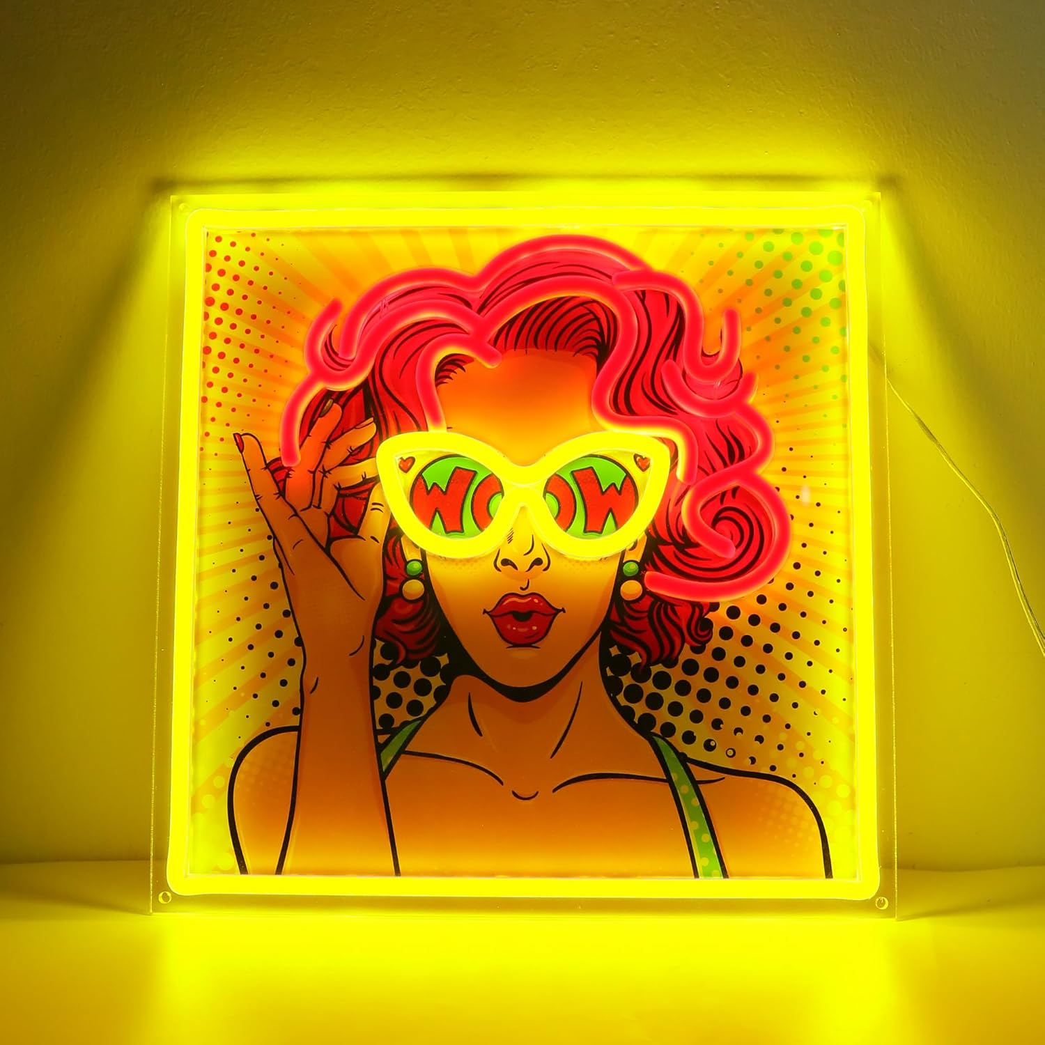 WIOSOUL Neon Sign UV Printed Cool Woman Neon Signs Dimmable USB Powered Neon Light Sign for Pop Art Design Wall Hanging Bar Beauty Salon Home Decor