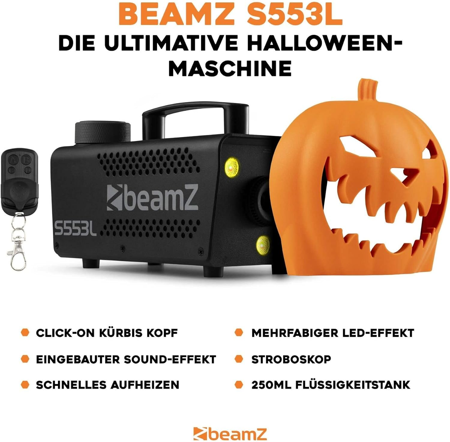 Beamz S553L Fog Machine Halloween Decoration with LED Pumpkin Head - 550 Watt Smoke Machine with 250 Ml Liquid, 2-In-1 with Halloween Pumpkin Decoration image number 6