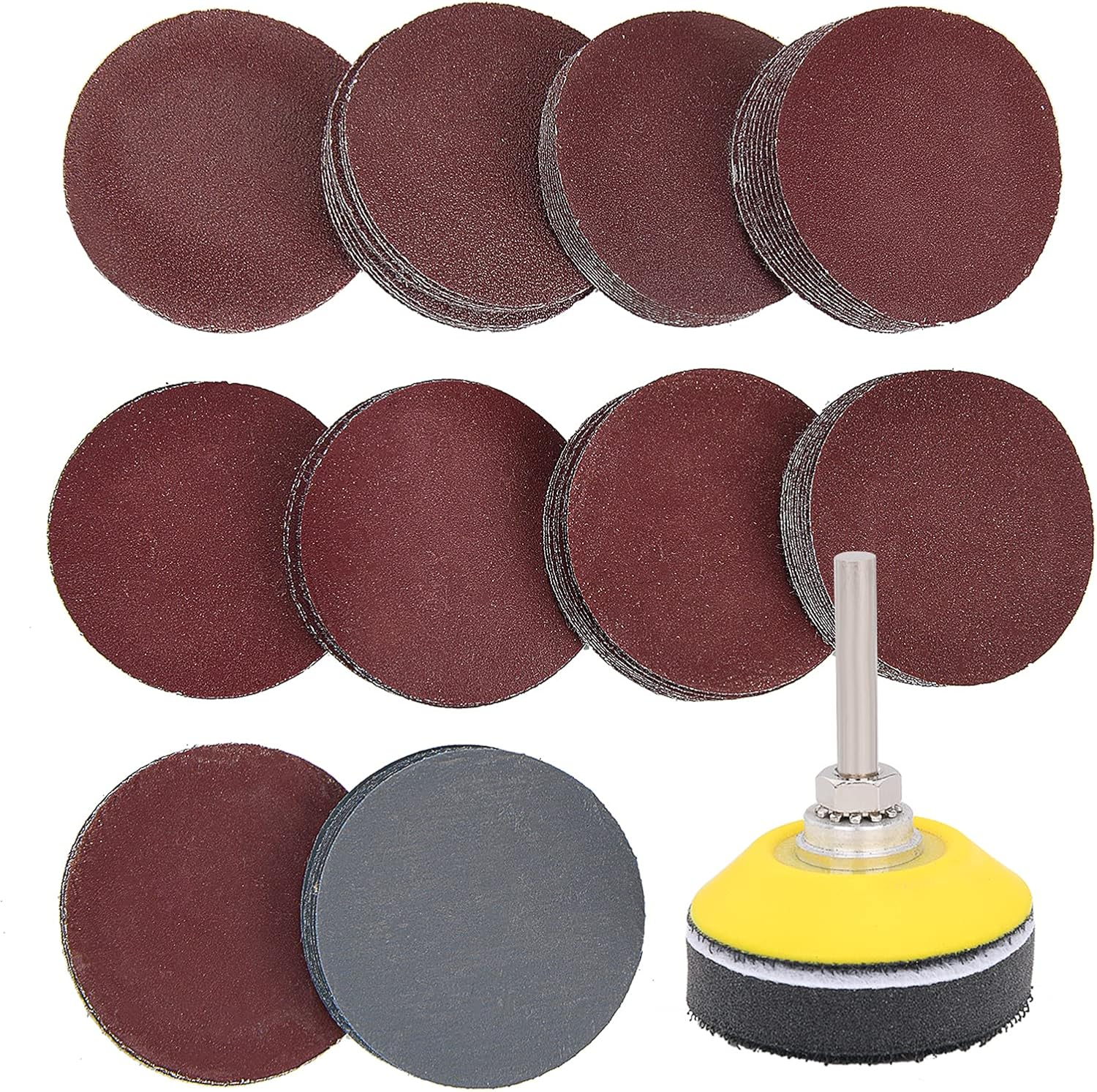 100 Pieces 2 Inch Sanding Discs, 80-3000 Grit Sandpaper with 1/4" Shank Backing Plate and Soft Foam Buffering Pad, for Drill Grinder Rotary Tool, Hook and Loop Sand Paper Assortment Pack image number 3