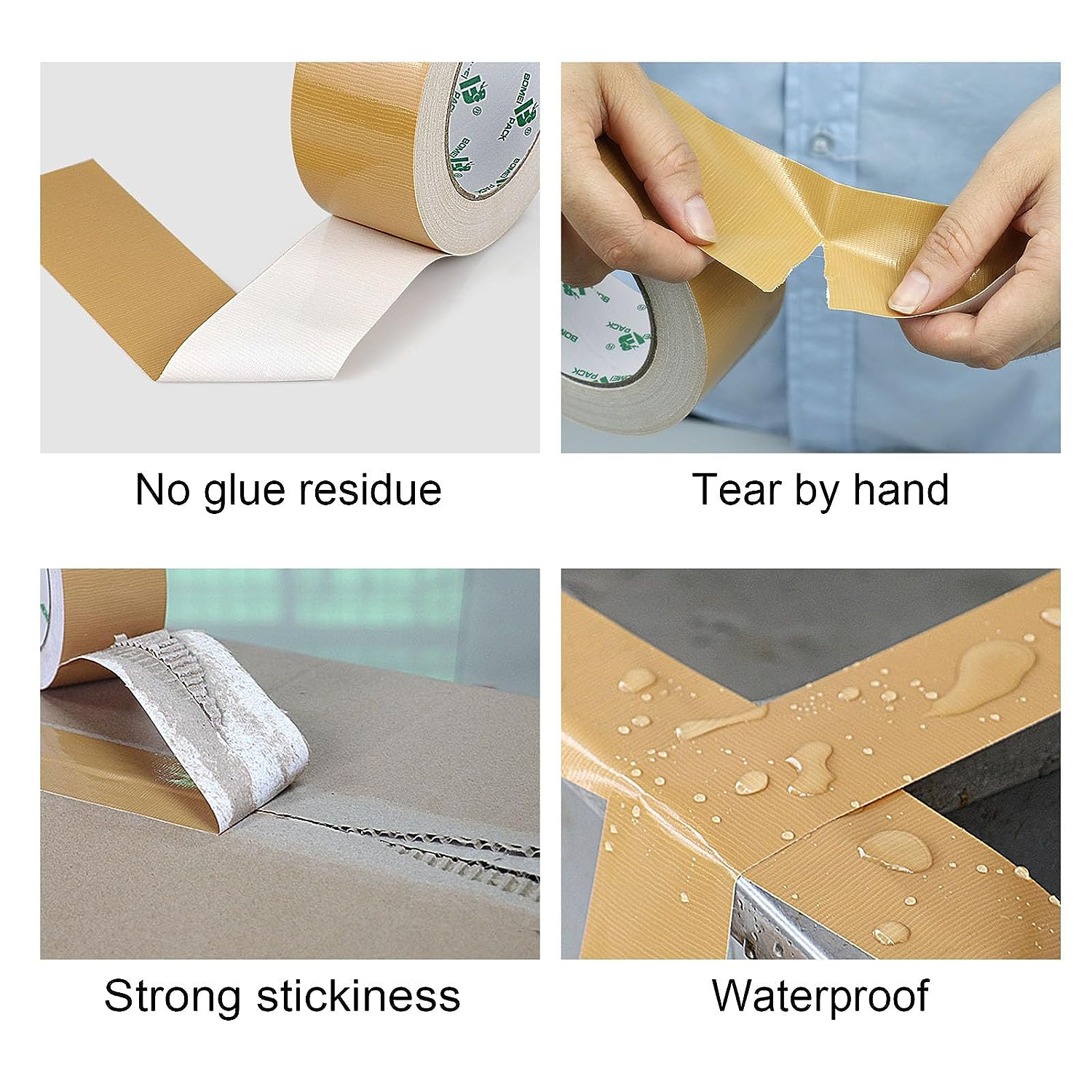 Heavy Duty Brown Duct Tape, Multi-Use Easy Tear Gaffer Waterproof Cloth Tape for Repairing, Maintenance and Industrial Use, 1.88 Inch X 32.8 Yards, 9 Mil Thick, 1 Roll, BOMEI PACK image number 1