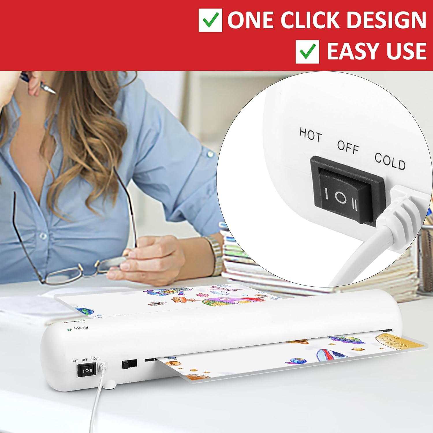 SINCHI A3 Laminator, 75-100-125 Micron, Thermal Laminating Machine with 10 Pouches for Home/Office/School, Hot & Cold, Jam Release Lever, Easy One-Click Operation image number 5