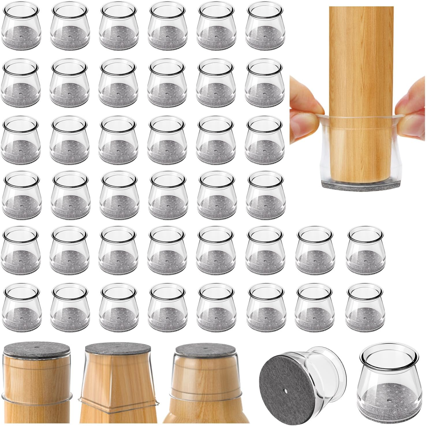 Chair Leg Floor Protectors 24PCS Furniture Sliders for Hardwood Floors, Silicone Chair Leg Protectors for Protecting Floors from Scratches and Noise (Small-Clear)