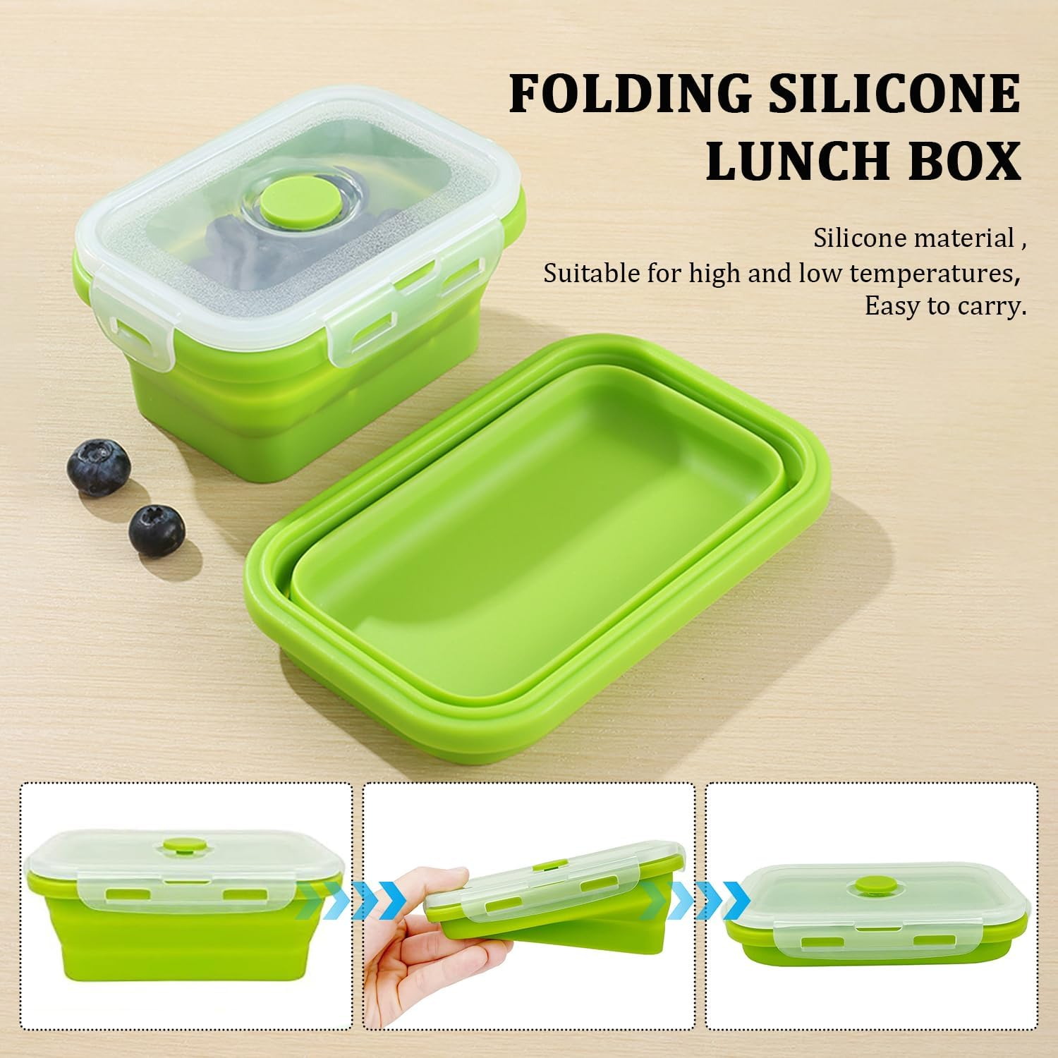 Collapsible Silicone Food Storage Container Set of 4,BPA Free,Leftover Meal Box for Kitchen,Bento Lunch Boxes - Microwave, Freezer and Dishwasher Safe. for Outdoor Camping, Hiking, Picnic image number 6