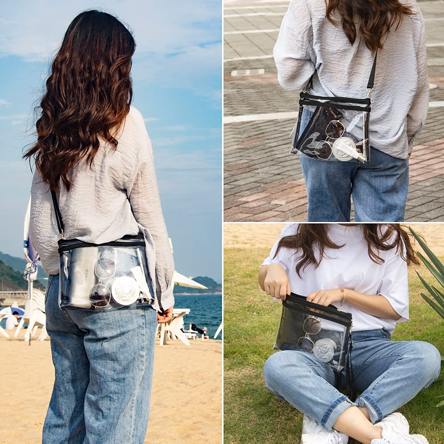 PVC Clear Crossbody Bag Stadium Approved, Transparent Gym Shoulder Bag, Clear Purse, Zipper Sling Style, Adjustable Shoulder Strap, for Sports Fans and Travelers, for Men & Women image number 2