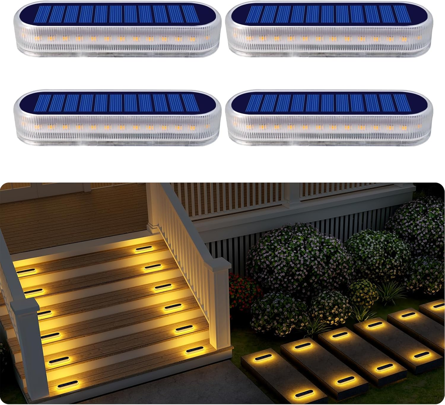 Solar Step Lights Outdoor Waterproof Led,Warm White Solar Deck Lights,Solar Fence Lights,Solar Lights for Stairs,Dock Patio,Post,Railing,Garden,Backyard,Front Door,Pathway,Driveway,Porch(4 Pack) image number 1
