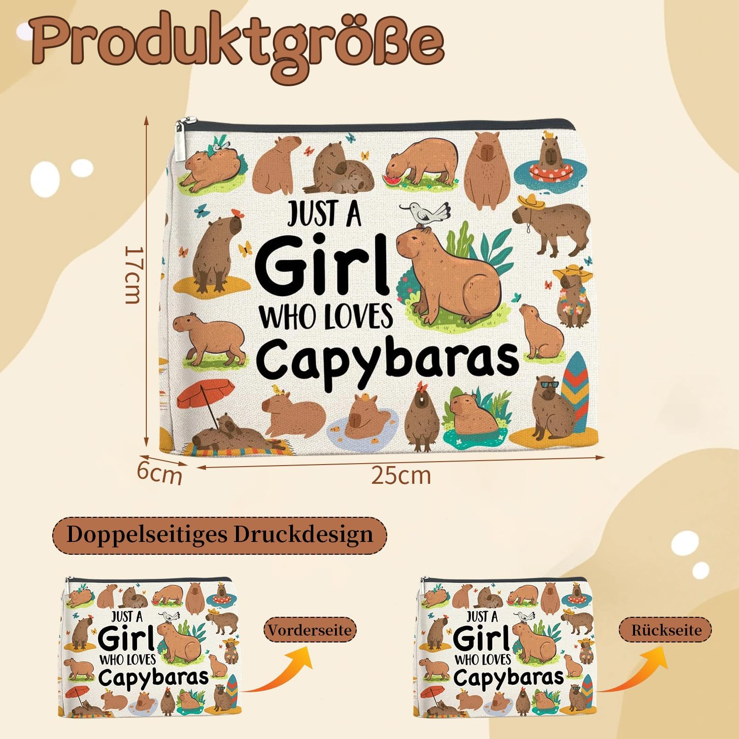 Cosmetic Bag for Girls Capybara Makeup Bag Makeup Bag with Zip for Girlfriend Capybara Gifts for Animal Lovers Portable Toiletry Bag Women for Travel Everyday Life