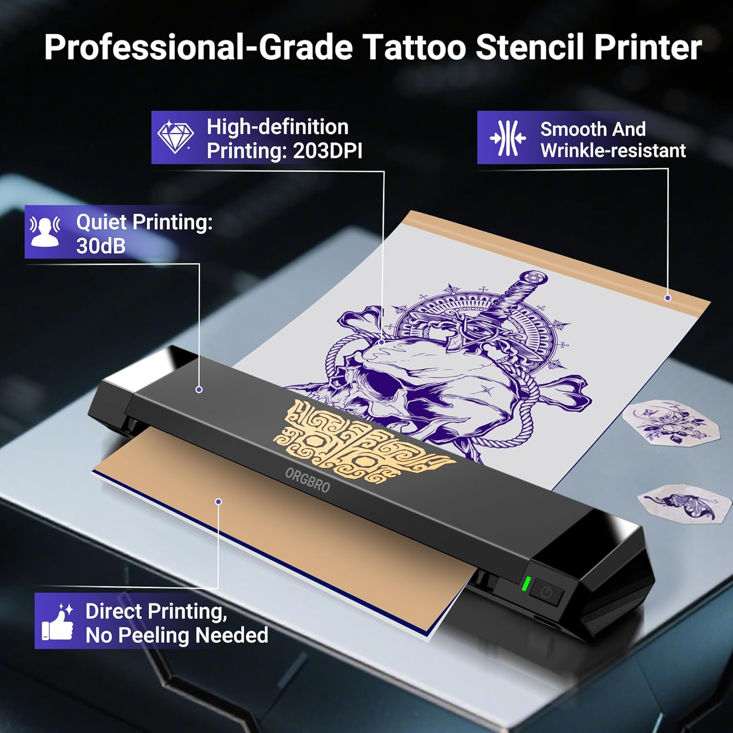ORGBRO Tattoo Stencil Printer, X8 Thermal Tattoo Transfer Printer with 30Pcs Transfer Paper, A4/A5/A6 3-In-1 Wireless Tattoo Machine for Tattoo Artists & Beginners, Compatible with Phone/Tablet/Pc image number 1