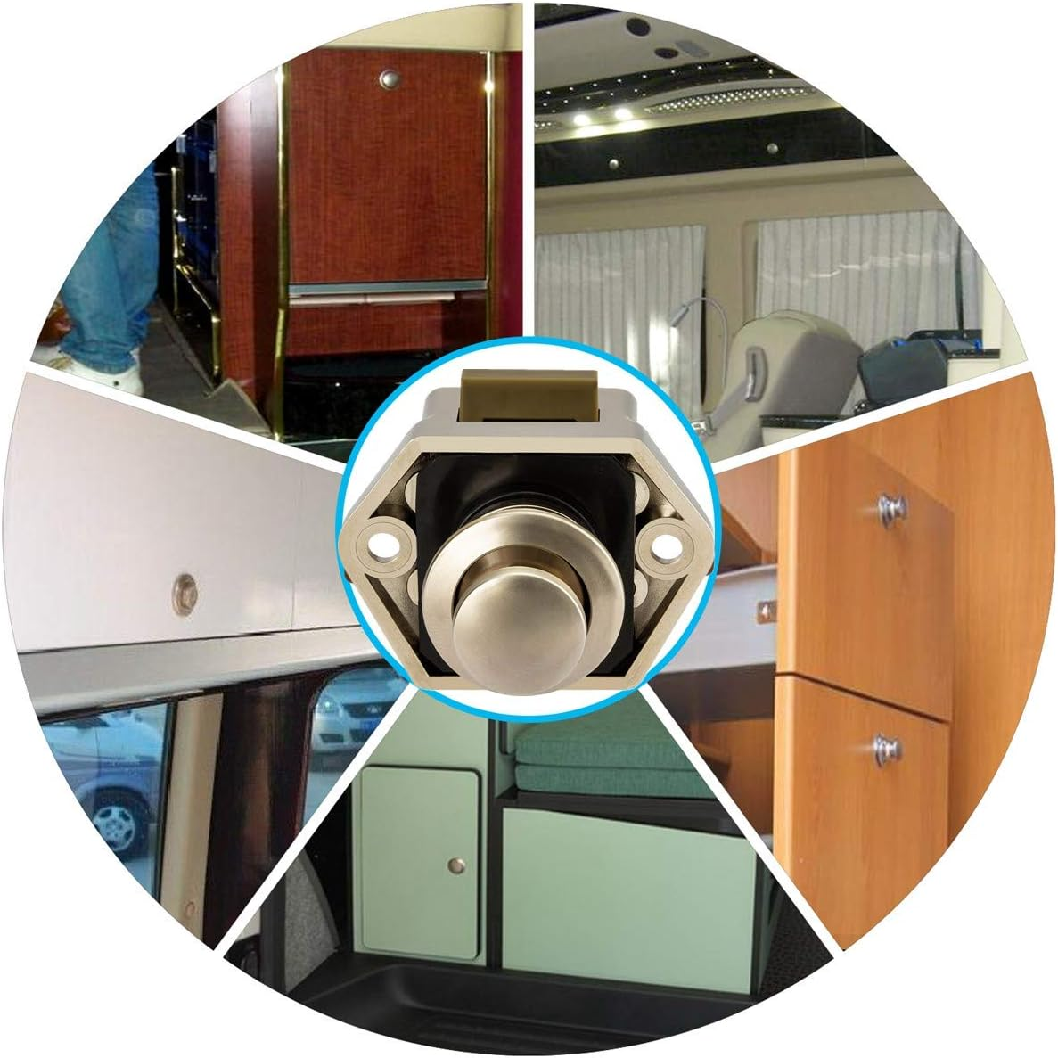 OCGIG 10Pcs RV Cabinet Mini Push Button Latch Locks Catch Door Knobs Gold for RV Caravan Cupboard Handle Nickel Plated - Gold image number 3