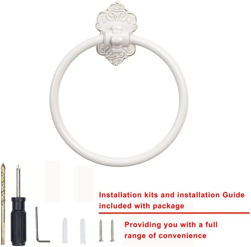 SDH Bathroom Towel Ring - Vintage Style Antique White & Gold Towel Hanger - Wall Mount Kitchen & Bathroom Hand Towel Holder - Pack of 1 Heavy Duty Decorative Aluminum Hanging Ring for Bathroom image number 1